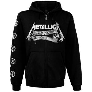 Черен метъл суичер с цип Metallica And Justice for All с лого на гърдите и ръкавите