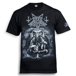 Предна част на черна метъл тениска Dark Funeral Baphomet с обърнати кръстове