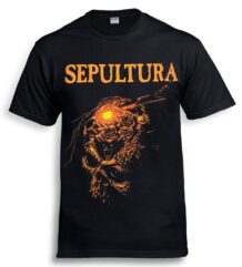Мъжка метъл тениска Sepultura Beneath the Remains с оранжева щампа на лицевата част