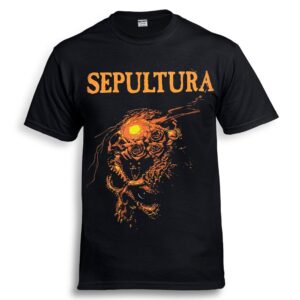 Мъжка метъл тениска Sepultura Beneath the Remains с оранжева щампа на лицевата част