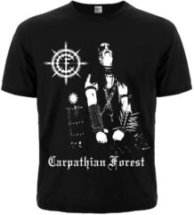 Предна част на черна метъл тениска Carpathian Forest с Nattefrost и лого