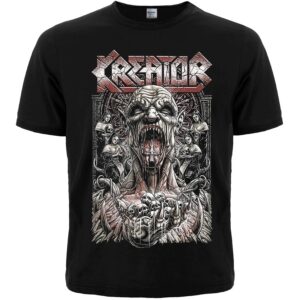 Лицева страна на черна метъл тениска Kreator Killer of Jesus с графичен дизайн и демони
