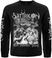 Предна част на черна тениска Satyricon Dark Medieval Times дълъг ръкав със сив принт