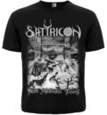 Лице на мъжка метъл тениска Satyricon Dark Medieval Times с черно-бяла щампа на замък