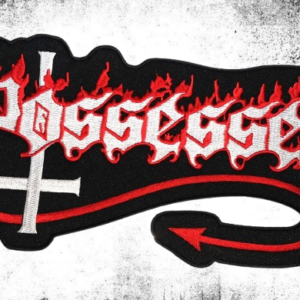 Голяма везана метъл нашивка Possessed с обърнат кръст и пламъци за гръб на яке