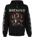 Черен метъл суичер с цип Bathory с козел, пентаграм и бели надписи на ръкавите