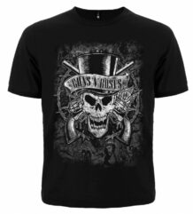 Мъжка тениска с щампа Guns N' Roses с голям череп с цилиндър и пистолети