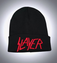 Черна зимна мъжка шапка Slayer с червена 3D бродерия