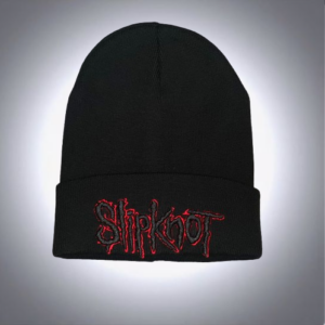 Мъжка зимна шапка Slipknot в черно с червена 3D бродерия