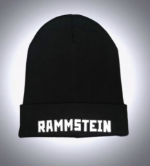 Зимна мъжка шапка Rammstein в черно с бяла 3D бродерия