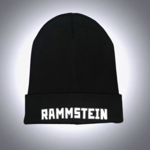 Зимна мъжка шапка Rammstein в черно с бяла 3D бродерия