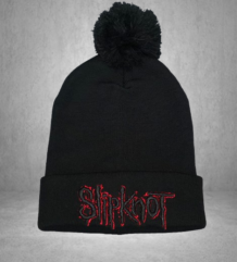 Мъжка зимна шапка Slipknot с черен помпон и червена 3D бродерия