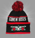 Мъжка зимна шапка Guns N’ Roses в черно и червено с помпон