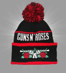 Мъжка зимна шапка Guns N’ Roses в черно и червено с помпон
