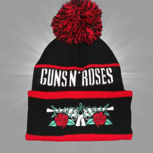 Мъжка зимна шапка Guns N’ Roses в черно и червено с помпон