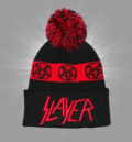 Зимна мъжка шапка Slayer с червени пентаграми и помпон