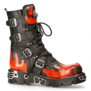 Високи кубинки New Rock с червени пламъци - Hover Image