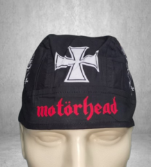 Памучна кърпа шапка за глава Motörhead с червен надпис и бял кръст