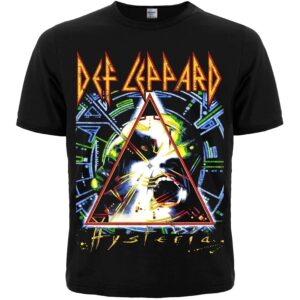 Мъжка черна висококачествена метъл тениска Def Leppard с цветна щампа Hysteria