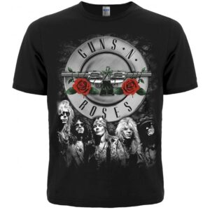 Мъжка тениска с щампа Guns N' Roses с петимата членове на групата и емблематичното лого