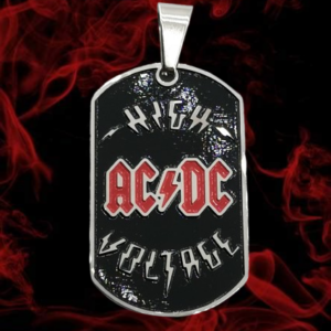 Стоманена рокерска висулка AC/DC High Voltage с червено лого
