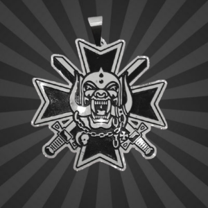 Стоманен медальон Motörhead с железен кръст и логото Snaggletooth от медицинска стомана