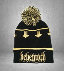 Мъжка зимна шапка Behemoth с помпон и златиста 3D бродерия