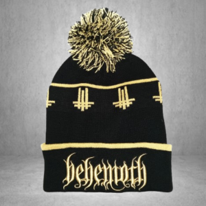 Мъжка зимна шапка Behemoth с помпон и златиста 3D бродерия