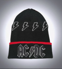 Черна зимна мъжка шапка AC/DC с червен кант и бродирано лого