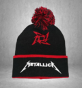 Черна зимна мъжка шапка Metallica с бяла бродерия и червен кант