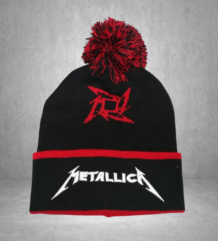 Черна зимна мъжка шапка Metallica с бяла бродерия и червен кант