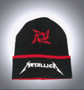 Черна зимна мъжка шапка Metallica с бяла бродерия и червен кант