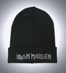 Изчистена черна зимна мъжка шапка Iron Maiden със сива бродерия