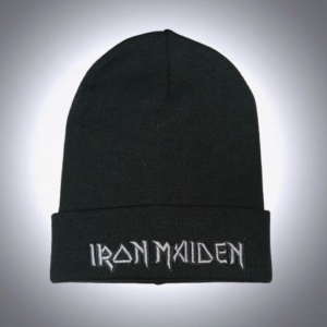 Изчистена черна зимна мъжка шапка Iron Maiden със сива бродерия