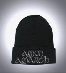 Изчистена черна зимна мъжка шапка Amon Amarth със сива бродерия