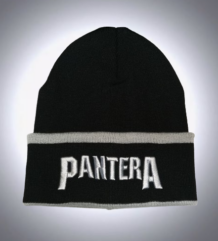 Мъжка зимна шапка Pantera в черно със сиви ленти и бродерия