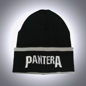 Мъжка зимна шапка Pantera в черно със сиви ленти и бродерия