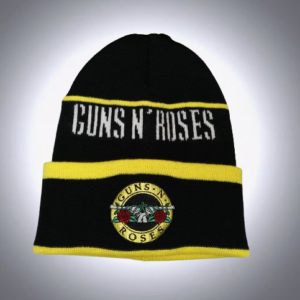 Черна зимна мъжка шапка Guns N' Roses с жълти ивици и бял надпис