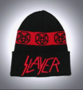 Черна зимна мъжка шапка Slayer с червена ивица и пентаграми