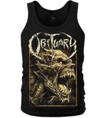 Мъжки черен потник на Obituary с голямо златисто лого и чудовищна фигура