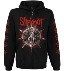 Черен метъл суичер с цип Slipknot с червено лого и графики по ръкавите