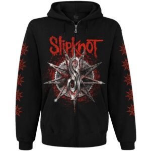 Черен метъл суичер с цип Slipknot с червено лого и графики по ръкавите