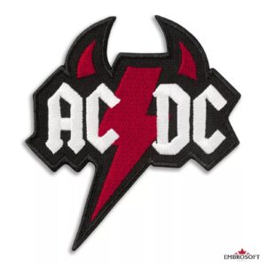 Оригинална бродирана рок нашивка AC/DC с червена светкавица