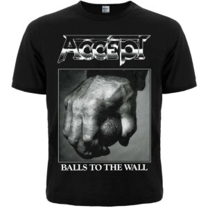 Лице на черна рок тениска Accept с принт на албума Balls to the Wall