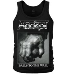 Черен мъжки потник за фитнес Accept с обложката на албума Balls to the Wall