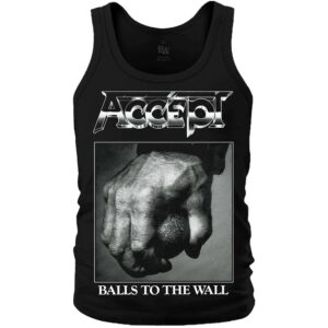 Черен мъжки потник за фитнес Accept с обложката на албума Balls to the Wall