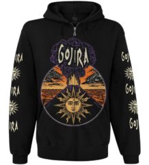 Черен метъл суичер с цип Gojira Magma с цветна щампа на вулкан и слънца на ръкавите