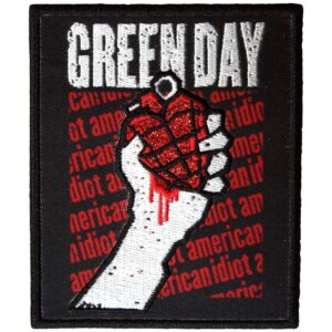 Оригинална черна нашивка на Green Day с граната и червен текст American Idiot