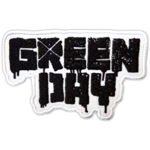 Официална бяла нашивка на Green Day с черно бродирано лого тип графити