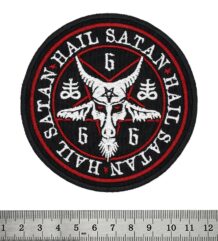 Кръгла бродирана метъл нашивка Hail Satan с пентаграма и Бафомет
